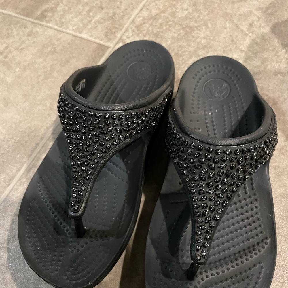 Crocs Black Studded Wedge